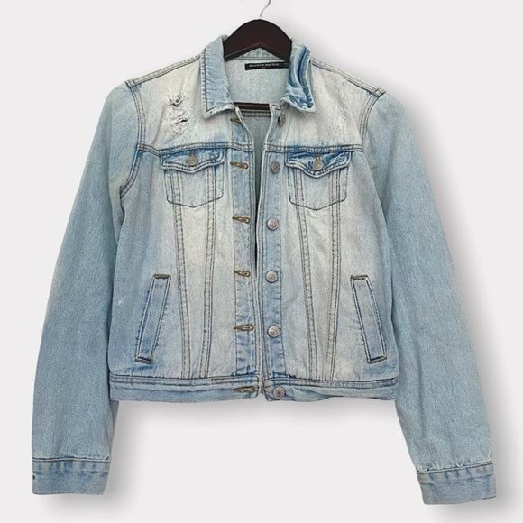Brandy Melville Jackets & Blazers - BRANDY MELVILLE Boxy Distressed Faded Denim jacket in Vintage Blue wash Sz S EUC